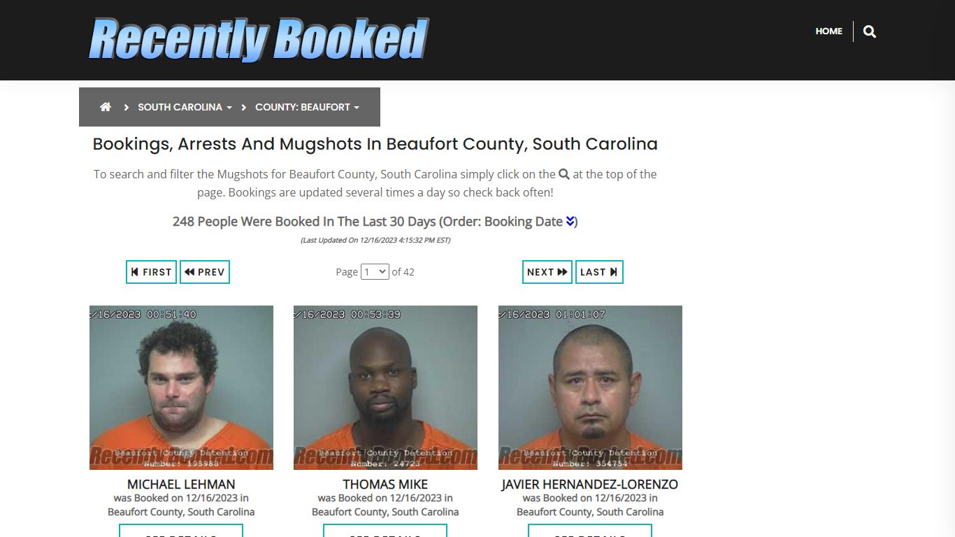 Bookings, Arrests and Mugshots in Beaufort County, South Carolina